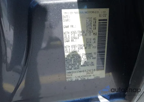 2022 Nissan Frontier S 4X2 z USA, uszkodzony, nr VIN 1N6ED1EJ2NN652658